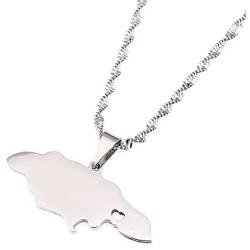 Silver Stainless Steel Jamaica Map Pendant Necklaces Jewellery Heart Jamaican Map Jewelry