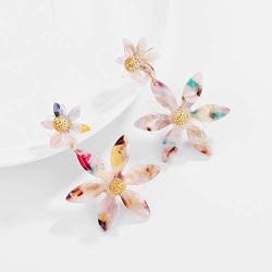 Nicole Miller New York Two Flowers Different Sizes Off-white Acrylic Transparent GoldDangle Earrings