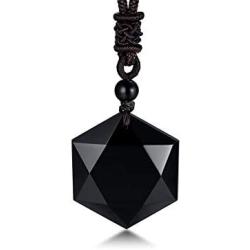 VNOX Messianic Jewish Christian Jewelry Black Obsidian Crystal Cut Star of David Pendant Necklace with Adjustable Handmade Rope