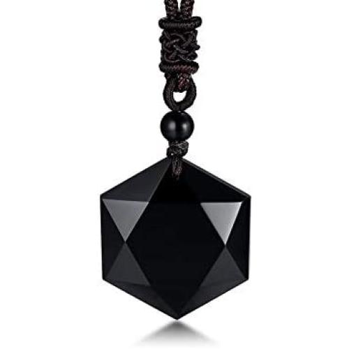 VNOX Messianic Jewish Christian Jewelry Black Obsidian Crystal Cut Star of David Pendant Necklace with Adjustable Handmade Rope