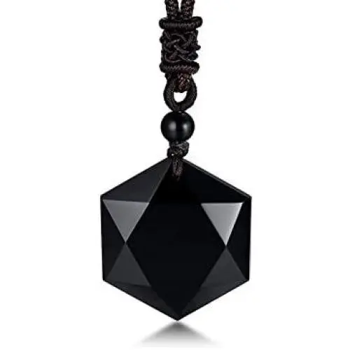 VNOX Messianic Jewish Christian Jewelry Black Obsidian Crystal Cut Star of David Pendant Necklace with Adjustable Handmade Rope