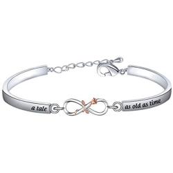 BAUNA A Tale As Old As Time Beauty and The Beast Inspired Belle Bracelet Rose Flower Floral Jewelry for Her