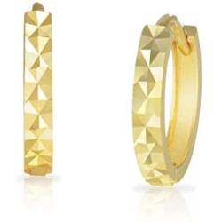 SOLIDGOLD - 14K Real Gold Thick Textured Diamond Cut Huggie Click top Hoop Earrings