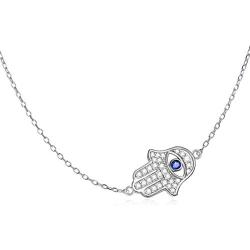 925 Sterling Silver Hamsa Hand of Fatima Evil Eye Sideways Choker Necklace Jewelry for Women (Hamsa Hand)