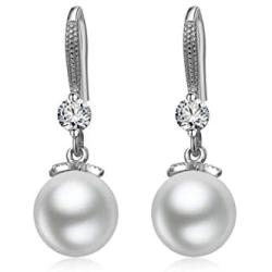 Womens Sterling Silver Zircon Cultured Pearl Earrings