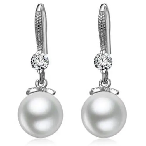 Womens Sterling Silver Zircon Cultured Pearl Earrings