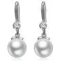 Womens Sterling Silver Zircon Cultured Pearl Earrings