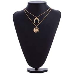 Multi-Layer Disc Horn Necklace Pendant Vintage Clavicle Chain Half Moon Sun Pendant Necklace Choker for Women Girls