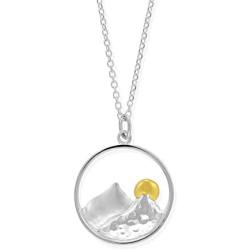 Boma Jewelry Sterling Silver Mountain Necklace with 14KT Gold Vermeil Sun Pendant Necklace, 18 Inches