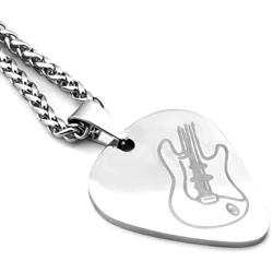 Warvik Music Miniature Acoustic Guitar Pendant Necklace Gold Color, Stainless Steel Jewelry Men Women Wheat Chain 20/28 Inch