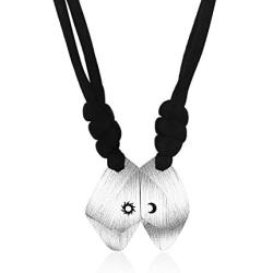 Couples Necklace Set Sun and Moon Engraved Simple Fashion Unique Magnet Attraction Design Romantic Love Stone Necklace Set for Him and Her Boyfriend Girlfriend Teens Women Men 2 pcs