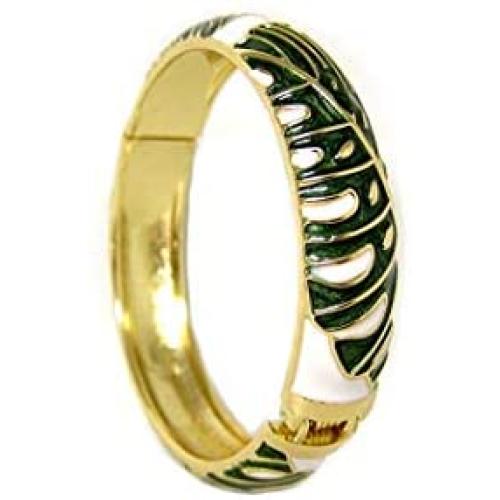 Aloha Jewelry Company Hawaiian Monstera Luau Leaves Hinged Clasp Fashion Enamel Bangle Bracelet