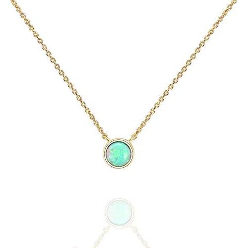 PAVOI 14K Gold Plated Round Created Opal Necklace | Opal Necklaces for Women