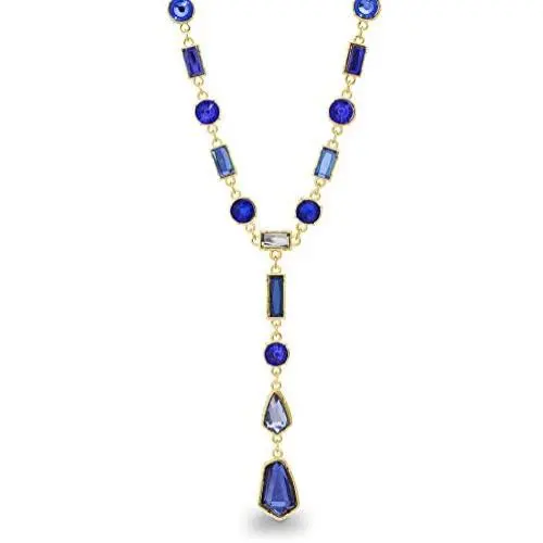 CATHERINE MALANDRINO Blue Multi-Tonal Y-Style Yellow Gold-Tone Necklace for Women CATHERINE MALANDRINO Blue Multi-Tonal Y-Style Yellow Gold-Tone Necklace for Women