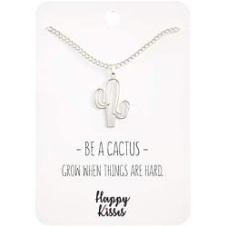 Happy Kisses Cactus Necklace – Desert Pendant – Inspirational Message Card – for Women & Kids