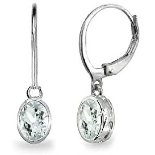 Sterling Silver Genuine or Synthetic Gemstone 7x5mm Oval Bezel-Set Dangle Leverback Earrings Sterling Silver Genuine or Synthetic Gemstone 7x5mm Oval Bezel-Set Dangle Leverback Earrings