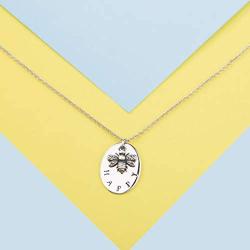 VENSERI 925 Sterling Silver Bee Happy Pendant Necklace Queen Bee Inspirational Bee Happy Necklace Inspirational Necklace Birthday
