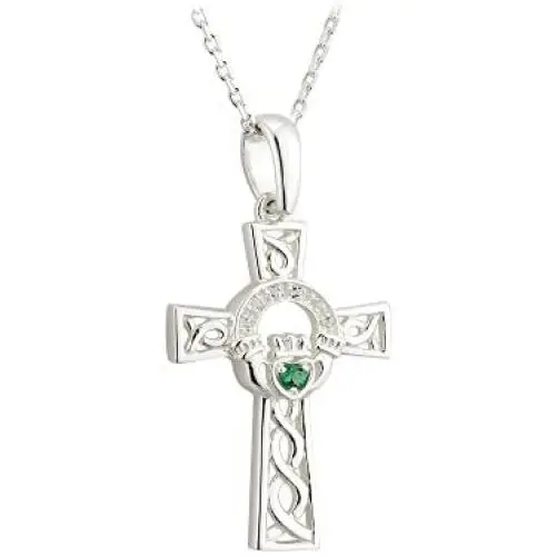 Biddy Murphy Celtic Cross Necklace Sterling Silver and Green Crystal Made in Ireland Biddy Murphy Celtic Cross Necklace Sterling Silver and Green Crystal Made in Ireland