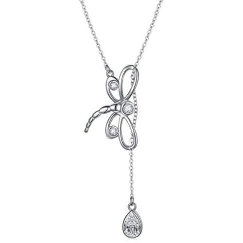 S925 Sterling Silver Large Dragonfly Pendant Long Sweater Necklace 26 Inch Chain for Women Teen Girls Birthday Gifts Jewelry