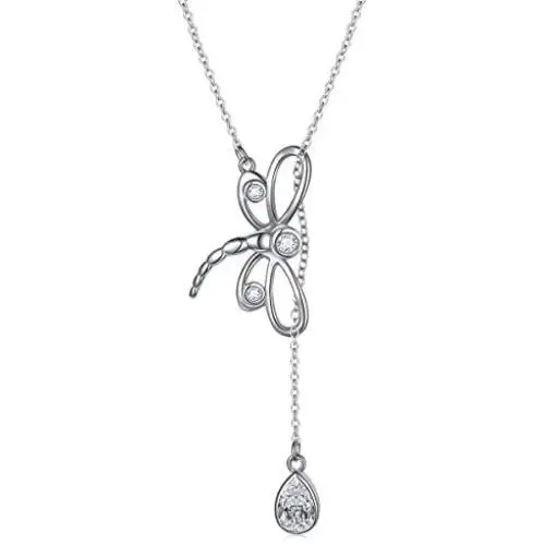 S925 Sterling Silver Large Dragonfly Pendant Long Sweater Necklace 26 Inch Chain for Women Teen Girls Birthday Gifts Jewelry