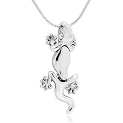 SUVANI Sterling Silver Movable Gecko Lizard Charm Pendant Necklace, 18 inch Snake Chain
