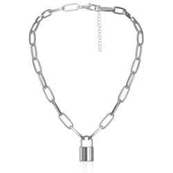 GVUSMIL Y Lock Pendant Necklace for Women Men Long Chain Punk Multilayer Choker Key and Lock Necklaces for Girls Boys Gift