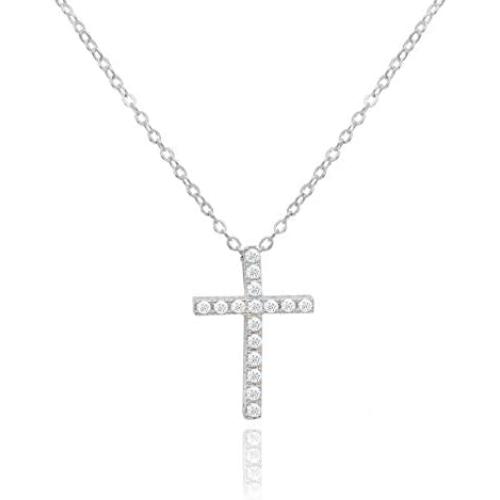 NYC Sterling Brilliant Jewelry Round Cut Cz Cross Pendant 18in Cable Chain