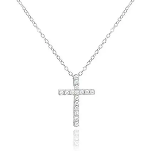 NYC Sterling Brilliant Jewelry Round Cut Cz Cross Pendant 18in Cable Chain