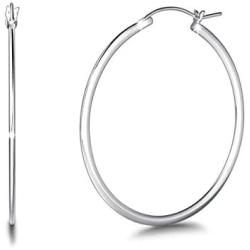 FANCIME White Gold Plated Polished Solid Sterling Silver Flat Edge 50mm Click-top Hoop Earrings Dainty Fine Jewelry For Women Girls Size 30mm 40mm 50mm