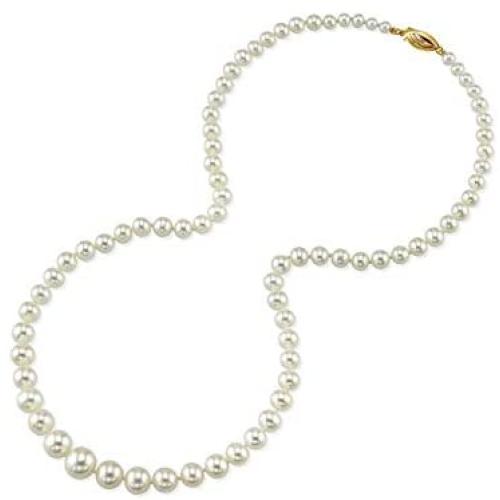 THE PEARL SOURCE 14K Gold 4-9mm AAA Quality Graduated Round White Freshwater Cultured Pearl Necklace for Women