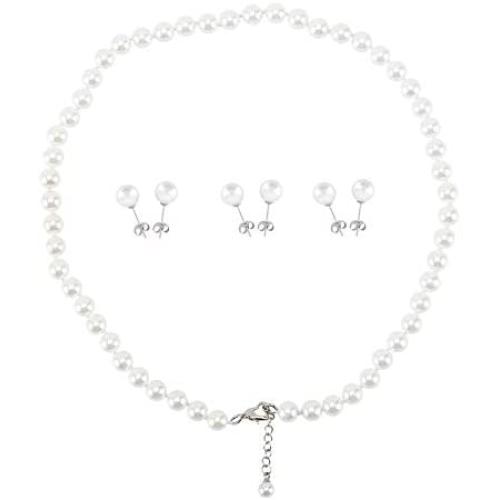 LEILEE Faux Hand Knotted Glass Imitation Pearls Necklace Earring Jewelry 4 Set for Women and Girls