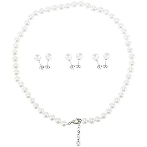 LEILEE Faux Hand Knotted Glass Imitation Pearls Necklace Earring Jewelry 4 Set for Women and Girls LEILEE Faux Hand Knotted Glass Imitation Pearls Necklace Earring Jewelry 4 Set for Women and Girls