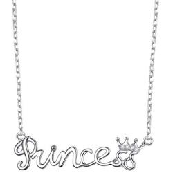 Flyow 925 Sterling Silver White Cz Crown Princess/Queen Pendant Word Charm Necklace for Girlfriend Wife Daughter Granddaughter, 18 Inch + 2 Inch