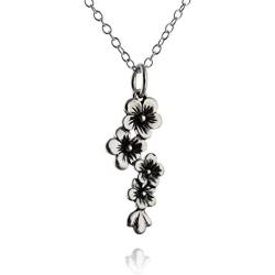 FashionJunkie4Life Sterling Silver Cherry Blossoms Charm Necklace 18'' Chain