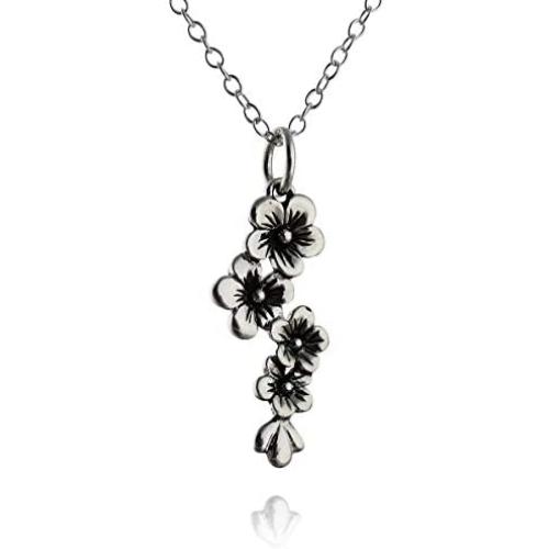 FashionJunkie4Life Sterling Silver Cherry Blossoms Charm Necklace 18'' Chain