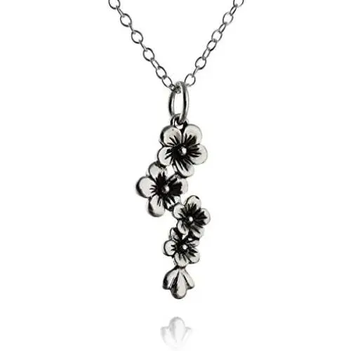 FashionJunkie4Life Sterling Silver Cherry Blossoms Charm Necklace 18'' Chain FashionJunkie4Life Sterling Silver Cherry Blossoms Charm Necklace 18'' Chain