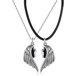 2Pcs Magnets Attract Angel Demon Wing Leather Rope Link Chain Pendant Necklace for Women Men Girl Boy Lover Friend Couples Magnetic Puzzle Clavicle Necklace Bar Friendship Jewelry Gift