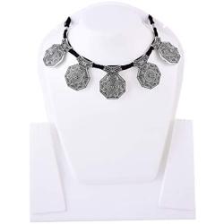 Saissa Silver Tone Oxidized Choker Boho Gypsy Thread Rope Indian Bollywood Necklace Jewelry for Women