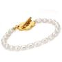 YorzAhar White Big Irregular Pearls Bracelets 7-8.5mm Pearls Stretch Bracelet 18k Gold Plated Pearl Strand Bracelet for Women (6 inch Long) Adjustable Chain