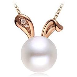 Freshwater Cultured Pearls Cute Animal Rabbit Pendant Delicate Jewelry S925 Sterling Silver Necklace Easter Valentines Day Christmas Anniversary Gift for Girls Women - Rose Gold