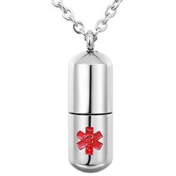 VALYRIA Stainless Steel Cylinder Memorial Jewelry Capsule Medicine Pill Pendant Necklace