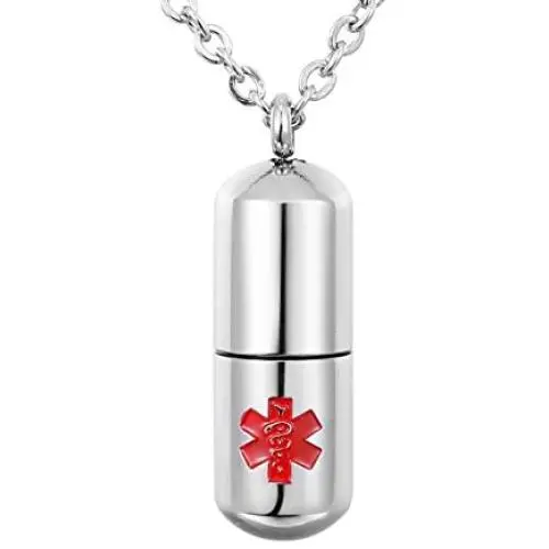 VALYRIA Stainless Steel Cylinder Memorial Jewelry Capsule Medicine Pill Pendant Necklace VALYRIA Stainless Steel Cylinder Memorial Jewelry Capsule Medicine Pill Pendant Necklace