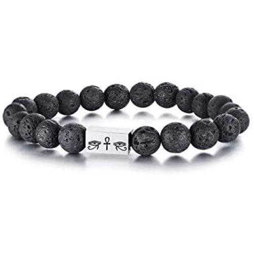 VNOX Egyptian Eye of Horus Eye of Ra Ankh Cross Lave Rock Stone Essential Oil Diffuser Beaded Stretch Bracelet
