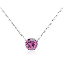 SolidSilver - Sterling Silver 7mm Round Solitaire Pendent Necklace Made with a Genuine Swarovski Crystal | Sterling Silver, Yellow or Rose Gold Dipped