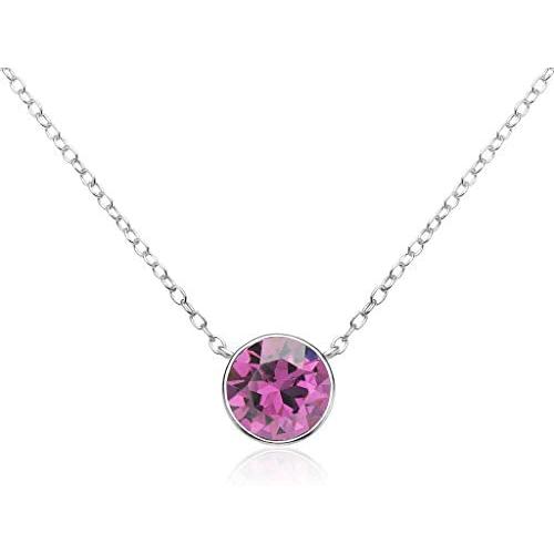 SolidSilver - Sterling Silver 7mm Round Solitaire Pendent Necklace Made with a Genuine Swarovski Crystal | Sterling Silver, Yellow or Rose Gold Dipped