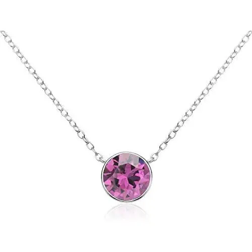 SolidSilver - Sterling Silver 7mm Round Solitaire Pendent Necklace Made with a Genuine Swarovski Crystal | Sterling Silver, Yellow or Rose Gold Dipped SolidSilver - Sterling Silver 7mm Round Solitaire Pendent Necklace Made with a Genuine Swarovski Crystal | Sterling Silver, Yellow or Rose Gold Dipped