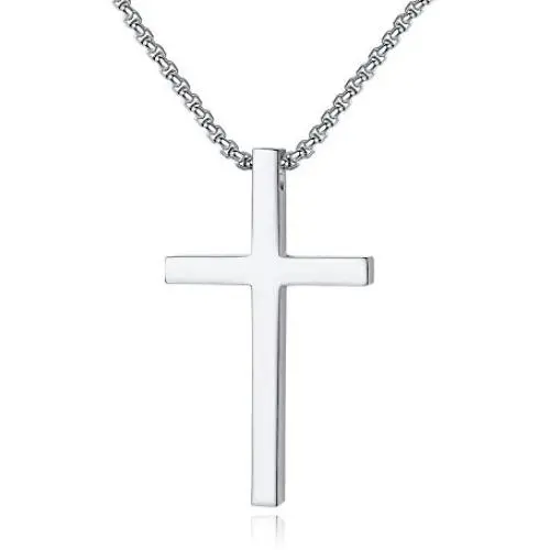 REVEMCN Gold Silver Black Cross Necklace, Simple Stainless Steel Cross Pendant Necklace for Men Women Kids 18-24 Inches Chain