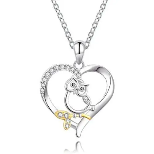 Owl Necklace 925 Sterling Silver Cute Animal CZ Heart Pendant Jewelry Gift for Women Girls (owl necklace)