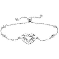 PORI JEWELERS 925 Sterling Silver Heart Charm Adjustable Bolo Chain Bracelet for Women