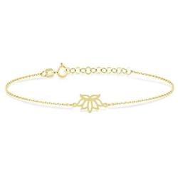 GELIN 14k Solid Gold Lotus Flower Yoga Chain Adjustable Bracelet for Women